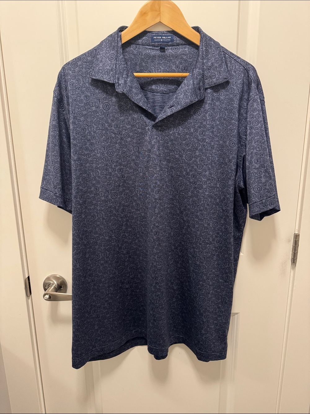 Peter Millar Crown Crafted XL Men's Navy Patterned Short-Sleeve Polo